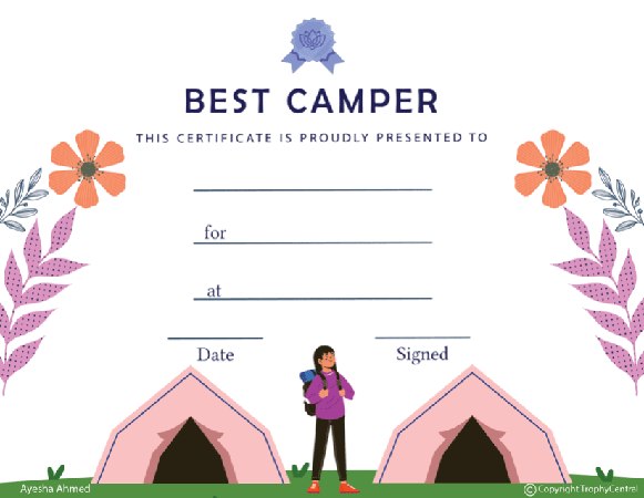 Best Camper Award Certificate (Girl) - Free Template