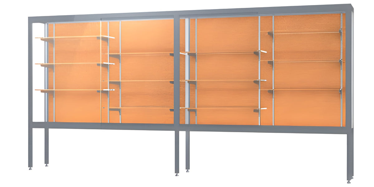 Challenger Aluminum Display Case, Cork Back w/ Satin Natural aluminum frame finish, 66"H x 144"W x 16"D