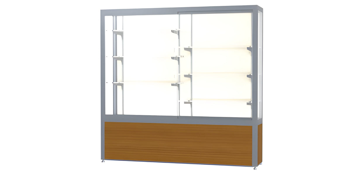 Challenger Light Oak Vinyl Display Case, Plaque Fabric Back w/ Satin Natural aluminum frame finish, 66"H x 72"W x 16"D