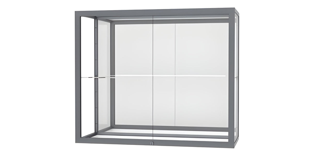 Champion Wall-Mounted Display Case w/ Mirror Back and Satin Natural Aluminum Frame, 1 Shelf, 30"H x 36"W x 14"D