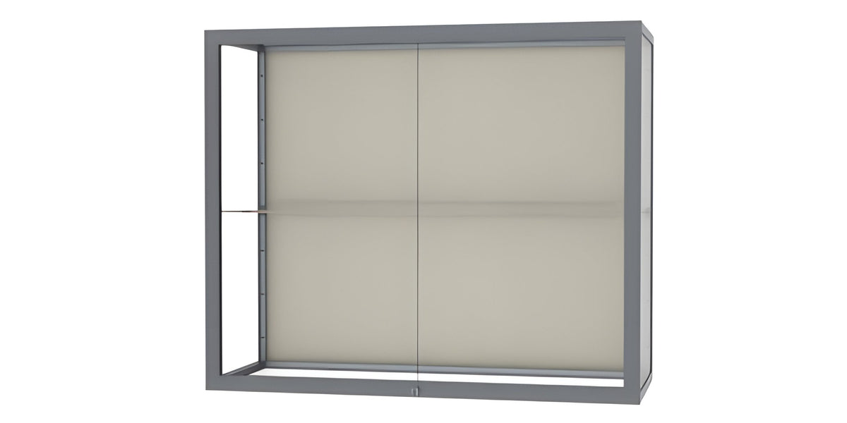 Champion Wall-Mounted Display Case w/ Plaque Fabric Back and Satin Natural Aluminum Frame, 1 Shelf, 30"H x 36"W x 14"D