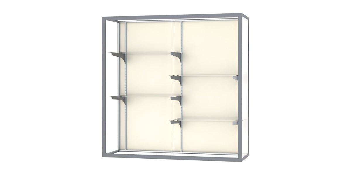 Champion Wall-Mounted Display Case w/ Plaque Fabric Back and Satin Natural Aluminum Frame, 48"H x 48"W x 16"D