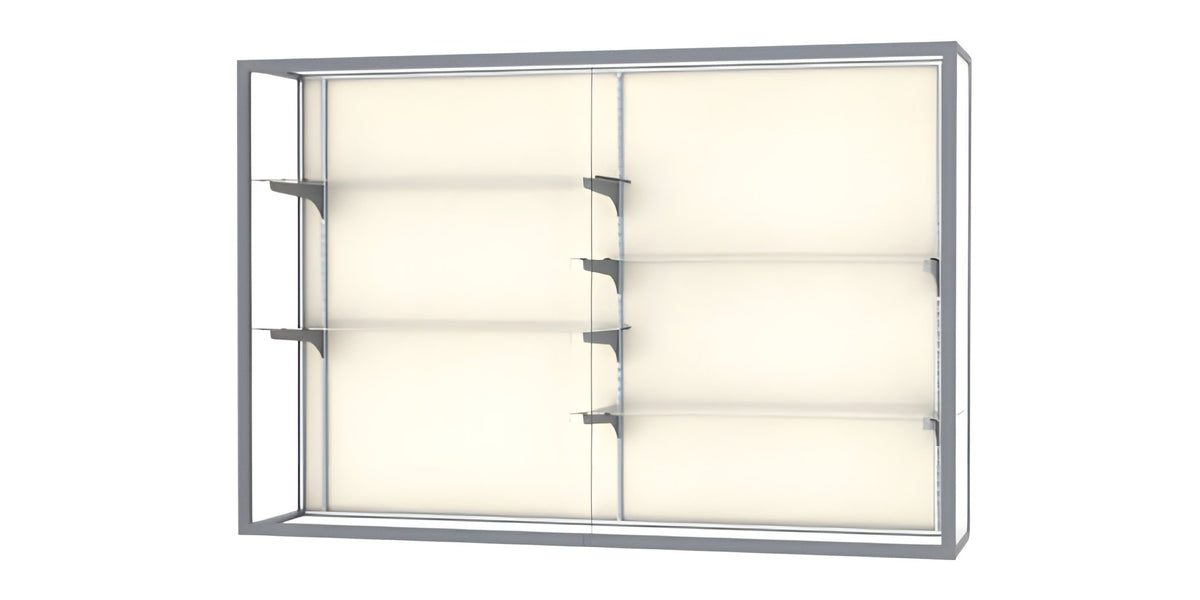 Champion Wall-Mounted Display Case w/ Plaque Fabric Back and Satin Natural Aluminum Frame, 48"H x 72"W x 16"D