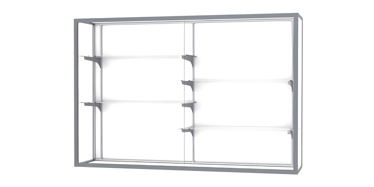 Champion Wall-Mounted Display Case w/ White Laminate Back and Satin Natural Aluminum Frame, 48"H x 72"W x 16"D
