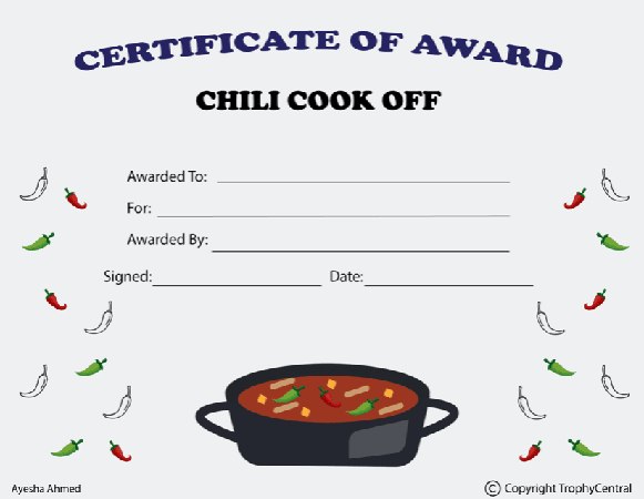 Chili Cook-Off Award Certificate - Free Template