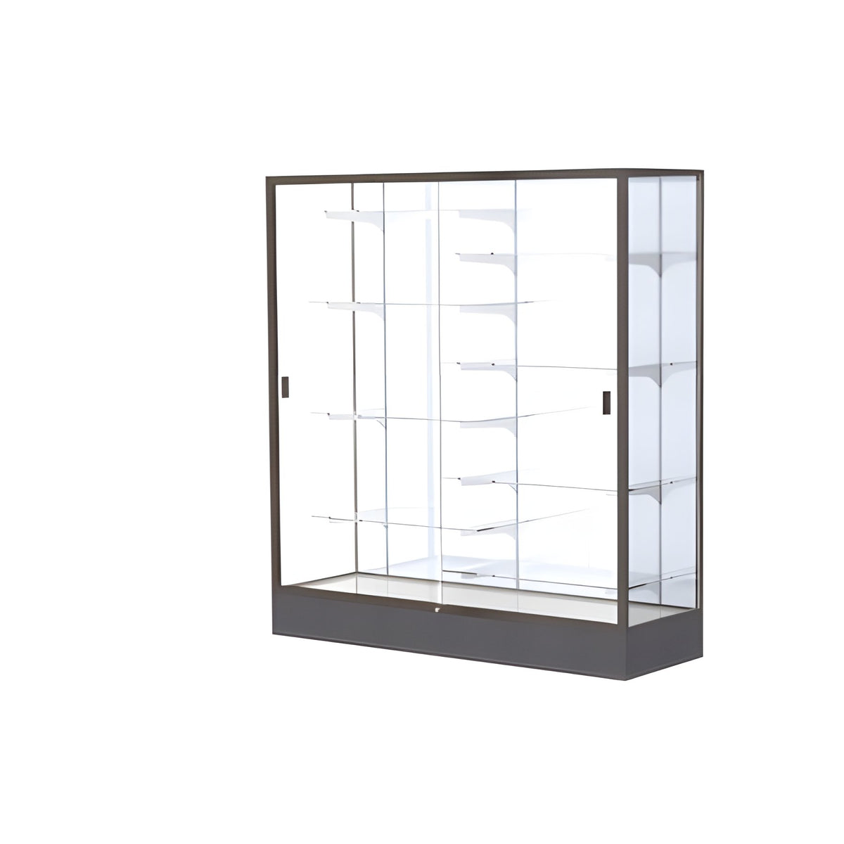 Colossus Display Case, w/ White Laminate back and Dark Bronze Aluminum Frame, 66"H x 60"W x 20"D