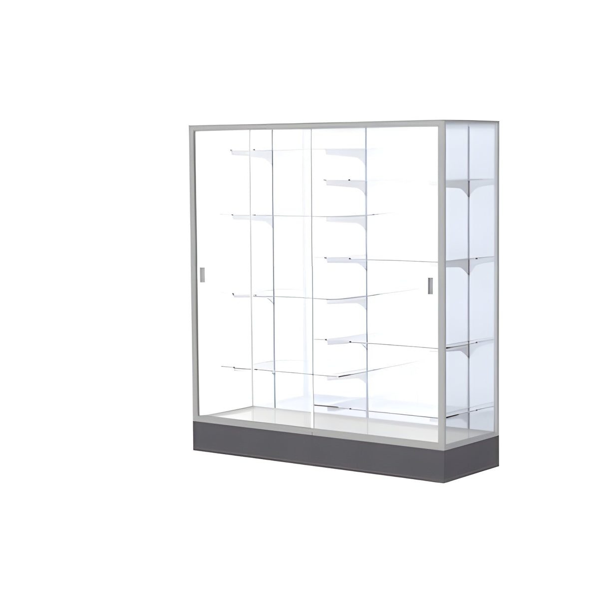 Colossus Display Case, w/ White Laminate back and Satin Natural Aluminum Frame, 66"H x 60"W x 20"D
