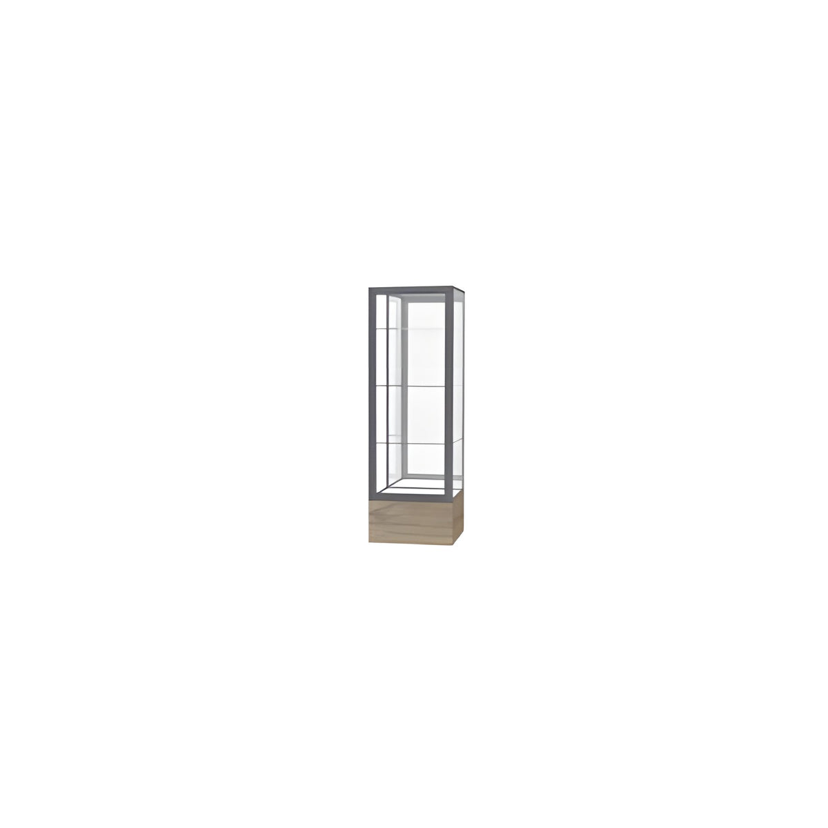 Keepsake Driftwood Oak Floor Display Case w/ Mirror back and Satin Natural Aluminum Frame, 72"H x 24"W x 24"D