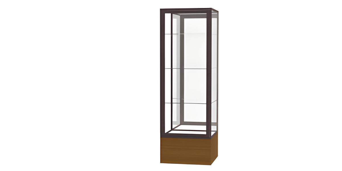 Keepsake Light Oak Vinyl Floor Display Case w/ Mirror back and Dark Bronze Aluminum Frame, 72"H x 24"W x 24"D