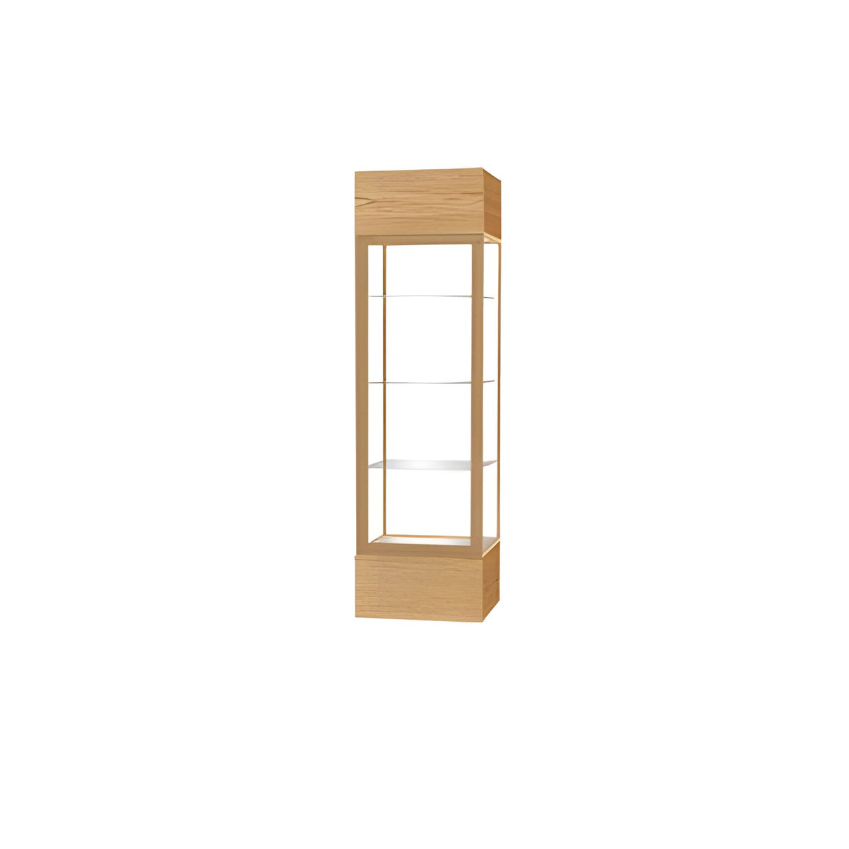 Keepsake Light Oak Vinyl Lighted Display Case w/ Clear Glass back and Champagne Aluminum Frame, 80"H x 24"W x 24"D