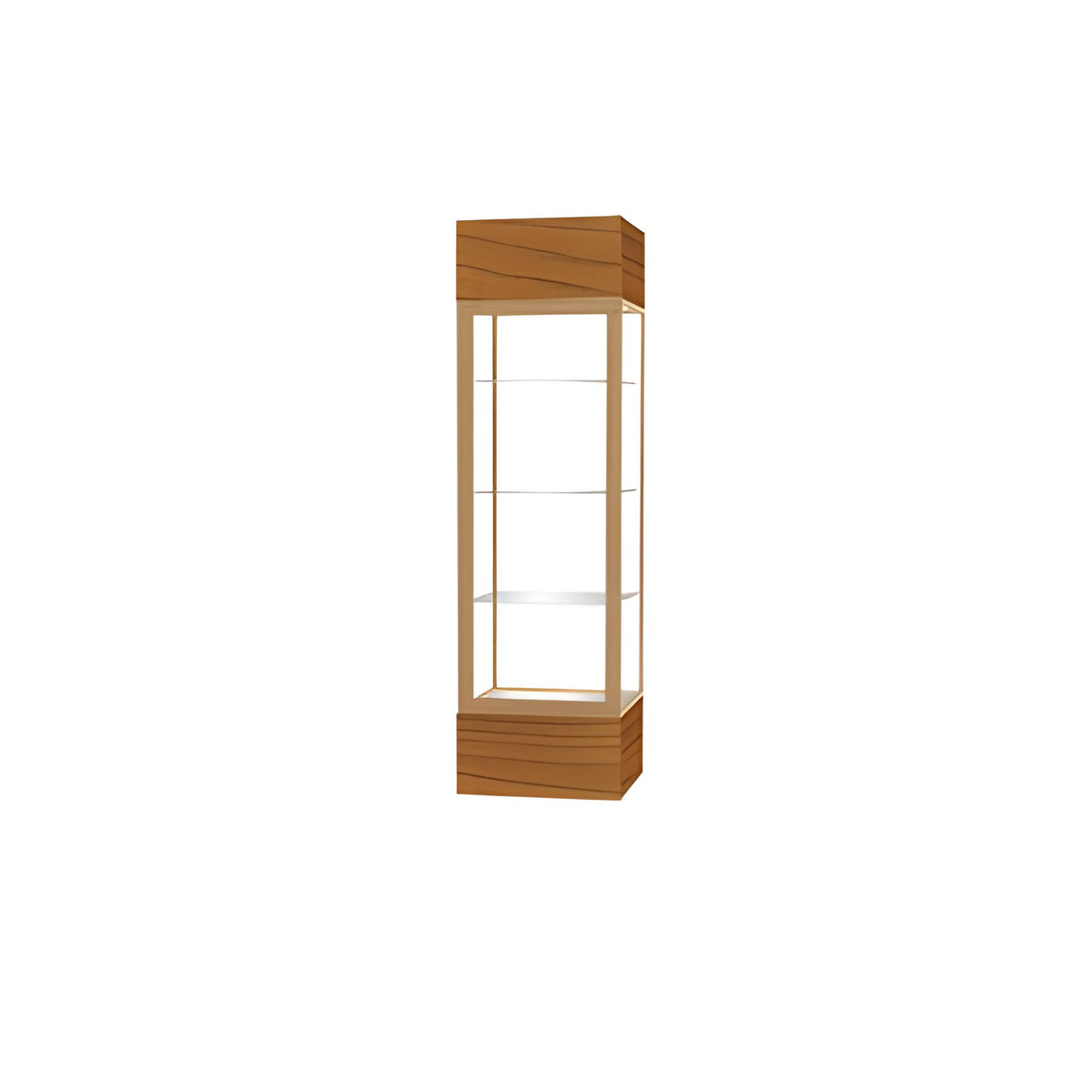 Keepsake Light Oak Vinyl Lighted Display Case w/ Clear Glass back and Champagne Aluminum Frame, 80"H x 24"W x 24"D
