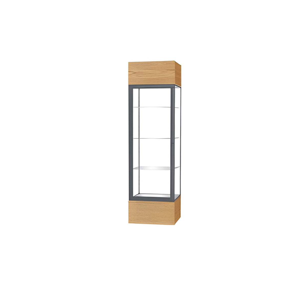 Keepsake Light Oak Vinyl Lighted Display Case w/ Clear Glass back and Satin Natural Aluminum Frame, 80"H x 24"W x 24"D