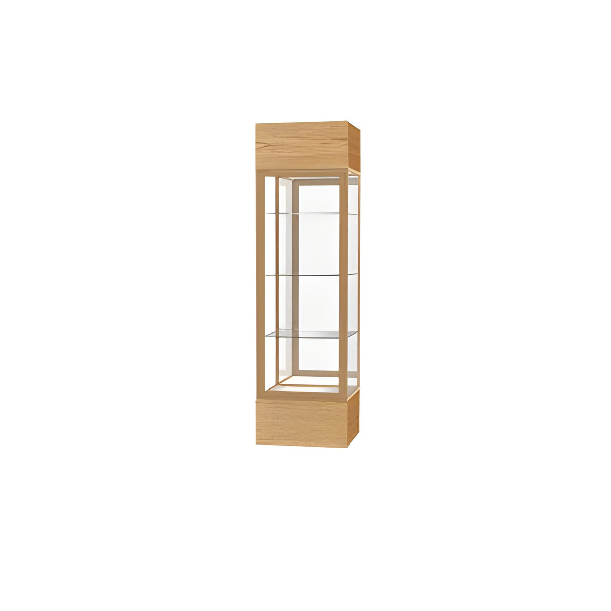 Keepsake Light Oak Vinyl Lighted Display Case w/ Mirror back and Champagne Aluminum Frame, 80"H x 24"W x 24"D