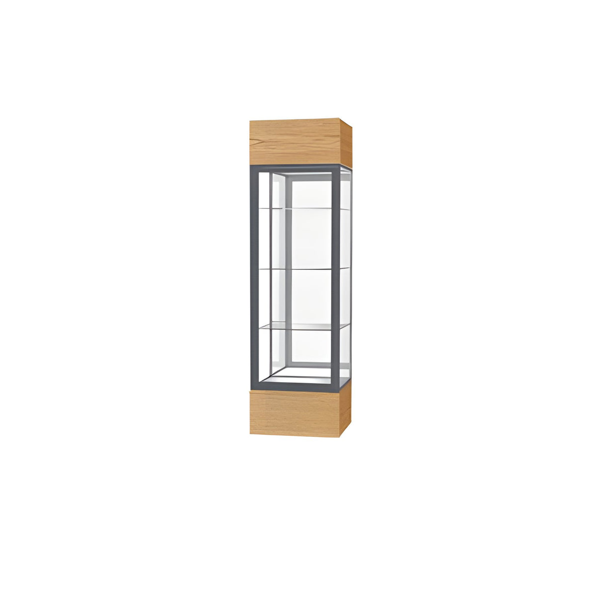 Keepsake Light Oak Vinyl Lighted Display Case w/ Mirror back and Satin Natural Aluminum Frame, 80"H x 24"W x 24"D