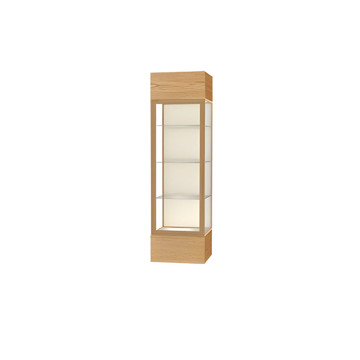 Keepsake Light Oak Vinyl Lighted Display Case w/ Plaque Fabric back and Champagne Aluminum Frame, 80"H x 24"W x 24"D