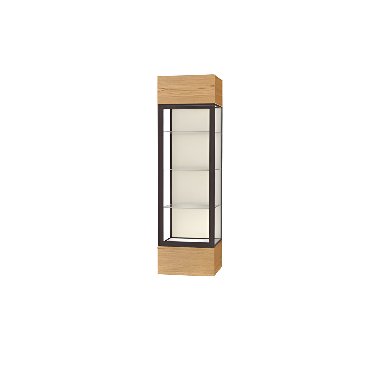 Keepsake Light Oak Vinyl Lighted Display Case w/ Plaque Fabric back and Dark Bronze Aluminum Frame, 80"H x 24"W x 24"D