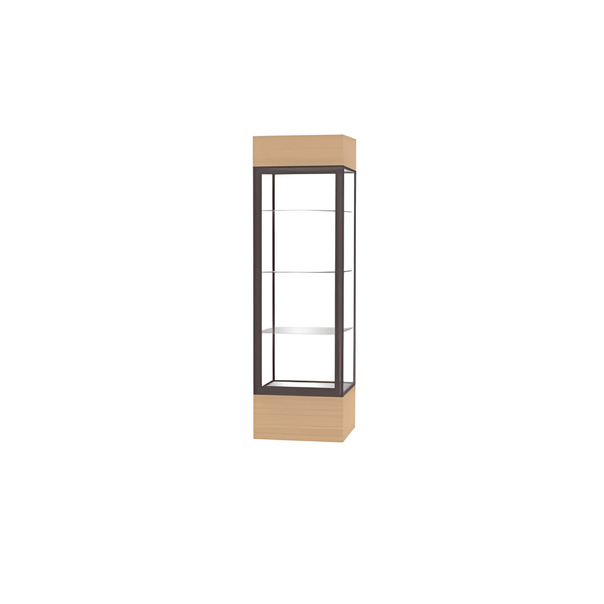Keepsake Natural Oak Lighted Display Case w/ Clear Glass back and Dark Bronze Aluminum Frame, 80"H x 24"W x 24"D