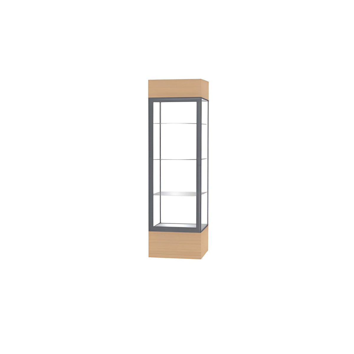 Keepsake Natural Oak Lighted Display Case w/ Clear Glass back and Satin Natural Aluminum Frame, 80"H x 24"W x 24"D