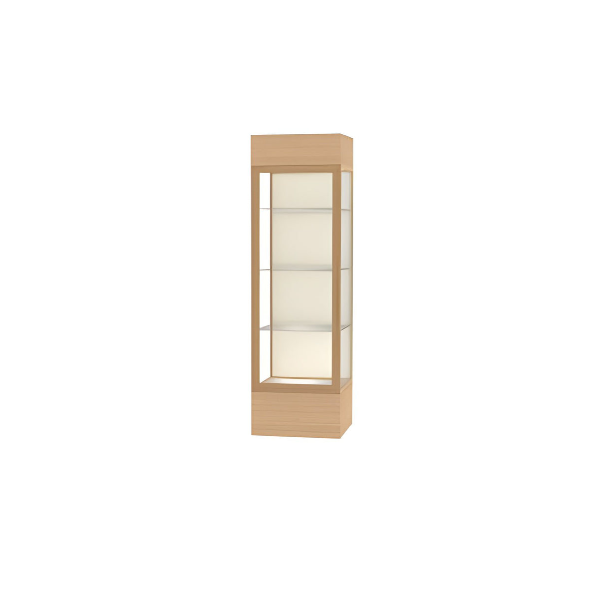 Keepsake Natural Oak Lighted Display Case w/ Plaque Fabric back and Champagne Aluminum Frame, 80"H x 24"W x 24"D