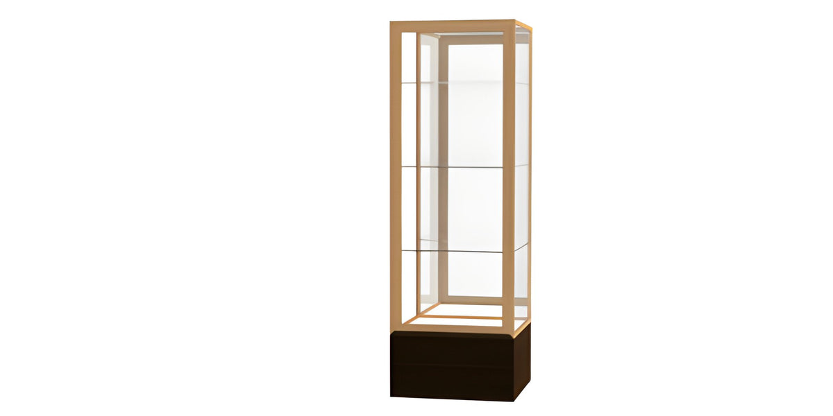 Keepsake Walnut Vinyl Floor Display Case w/ Mirror back and Champagne Aluminum Frame, 72"H x 24"W x 24"D