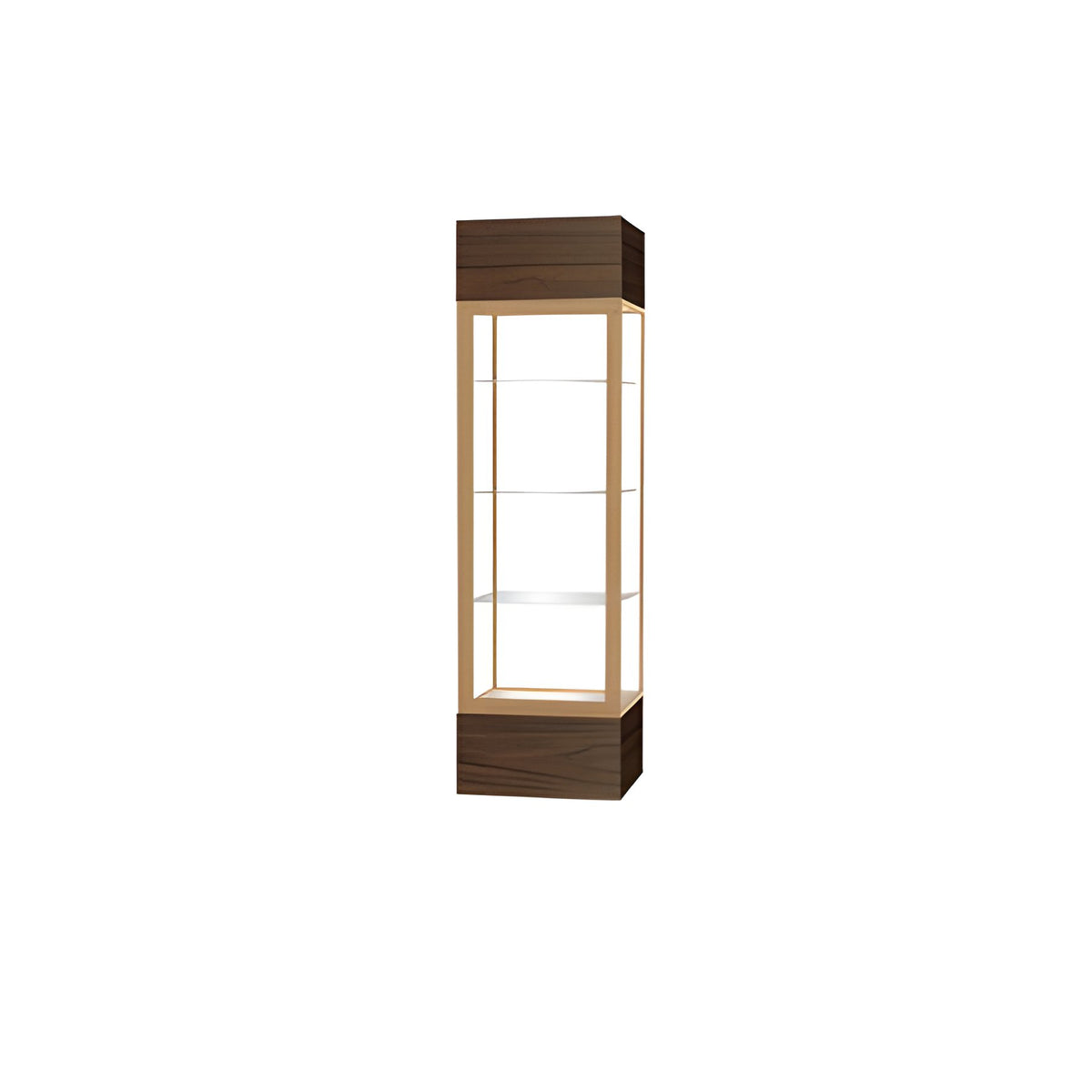 Keepsake Walnut Vinyl Lighted Display Case w/ Clear Glass back and Champagne Aluminum Frame, 80"H x 24"W x 24"D