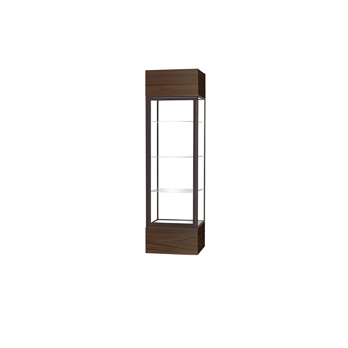 Keepsake Walnut Vinyl Lighted Display Case w/ Clear Glass back and Dark Bronze Aluminum Frame, 80"H x 24"W x 24"D