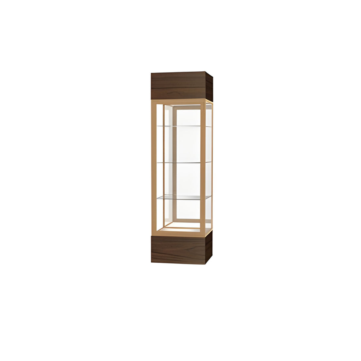 Keepsake Walnut Vinyl Lighted Display Case w/ Mirror back and Champagne Aluminum Frame, 80"H x 24"W x 24"D