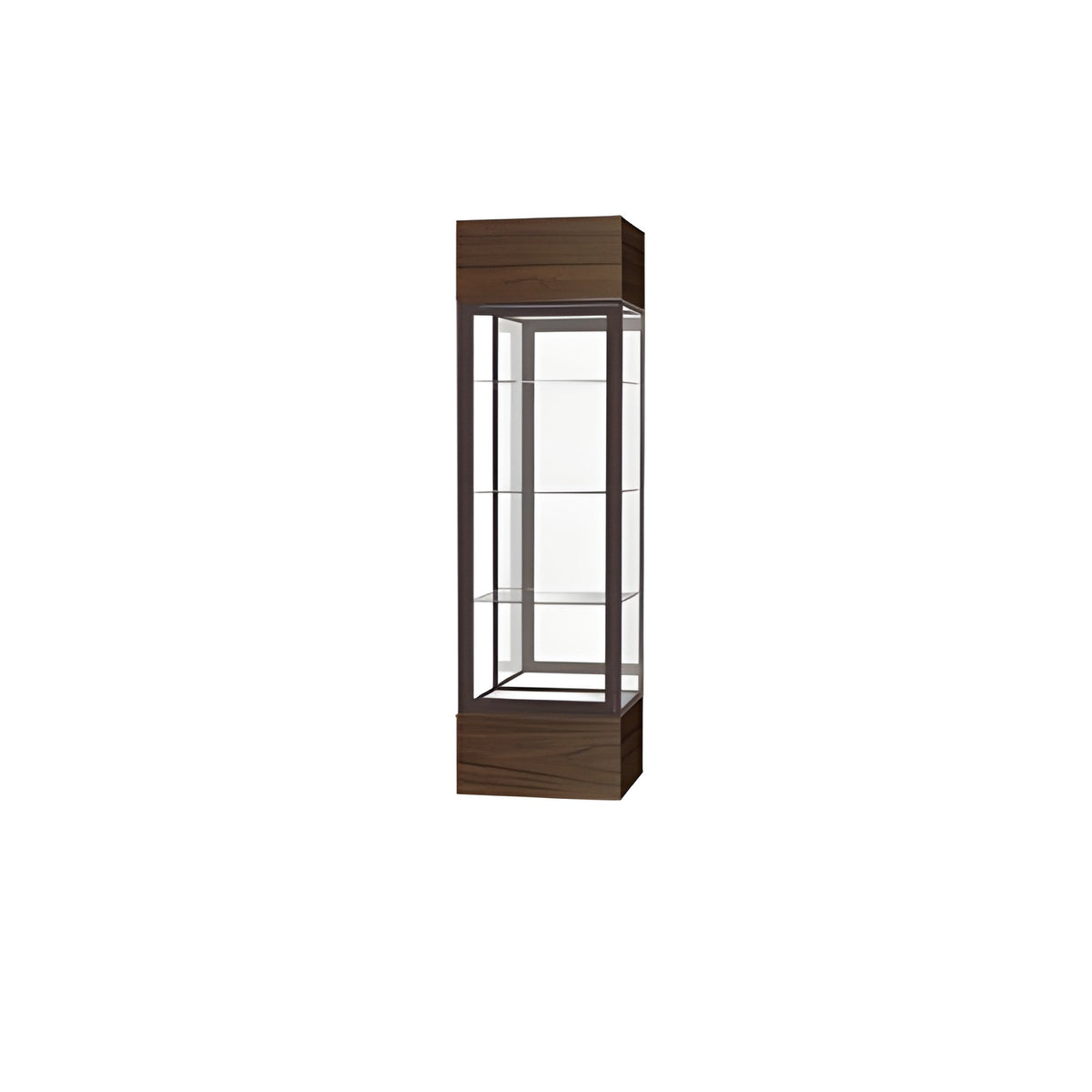 Keepsake Walnut Vinyl Lighted Display Case w/ Mirror back and Dark Bronze Aluminum Frame, 80"H x 24"W x 24"D
