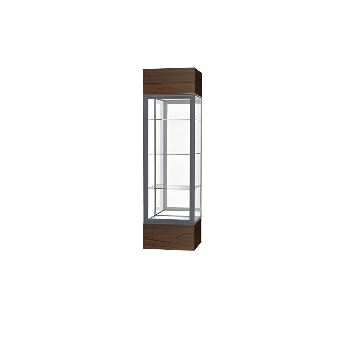 Keepsake Walnut Vinyl Lighted Display Case w/ Mirror back and Satin Natural Aluminum Frame, 80"H x 24"W x 24"D