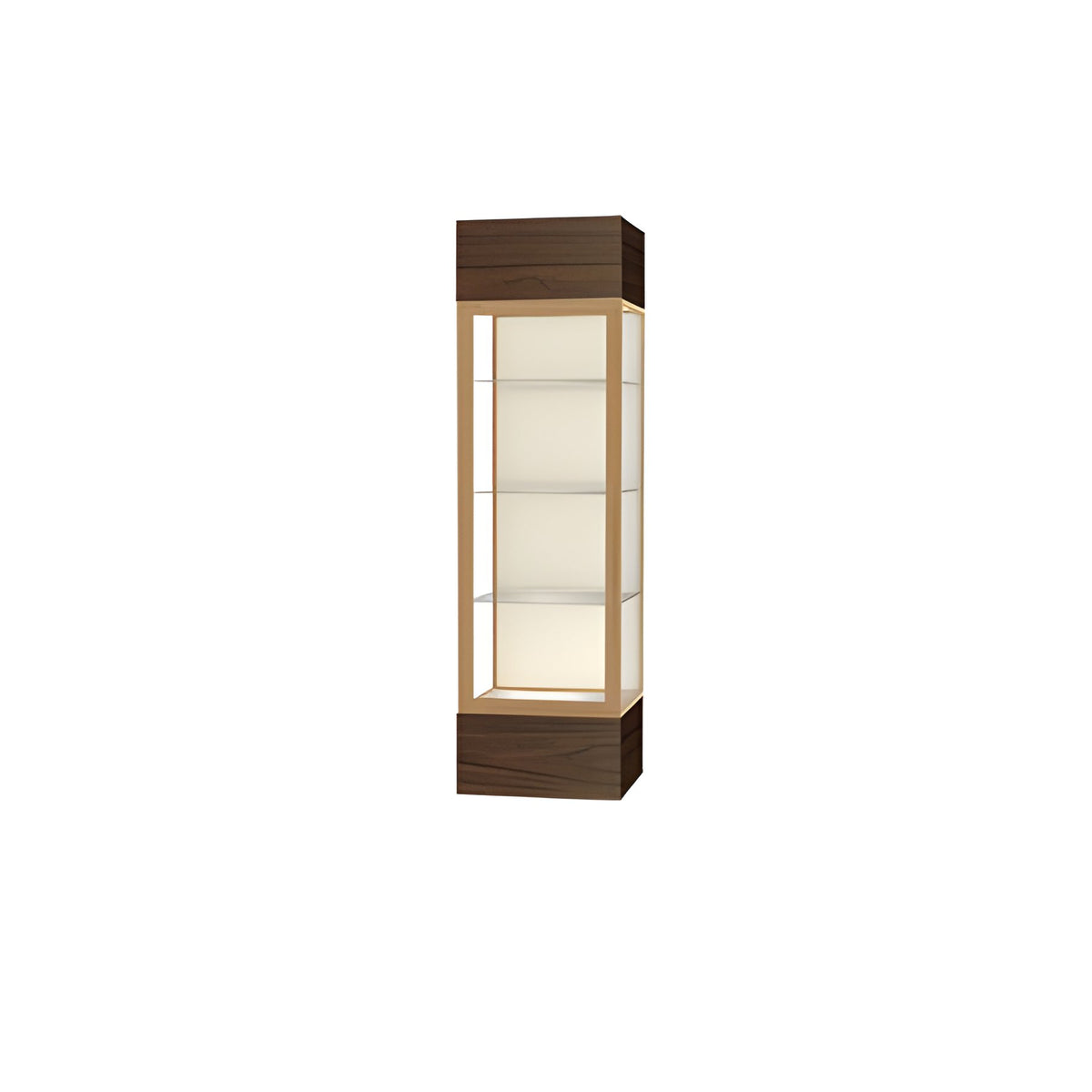 Keepsake Walnut Vinyl Lighted Display Case w/ Plaque Fabric back and Champagne Aluminum Frame, 80"H x 24"W x 24"D