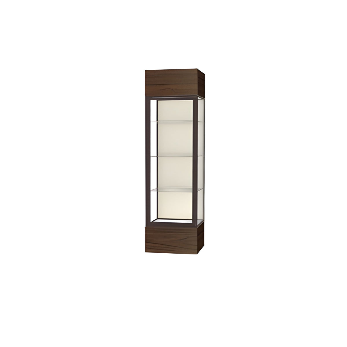 Keepsake Walnut Vinyl Lighted Display Case w/ Plaque Fabric back and Dark Bronze Aluminum Frame, 80"H x 24"W x 24"D