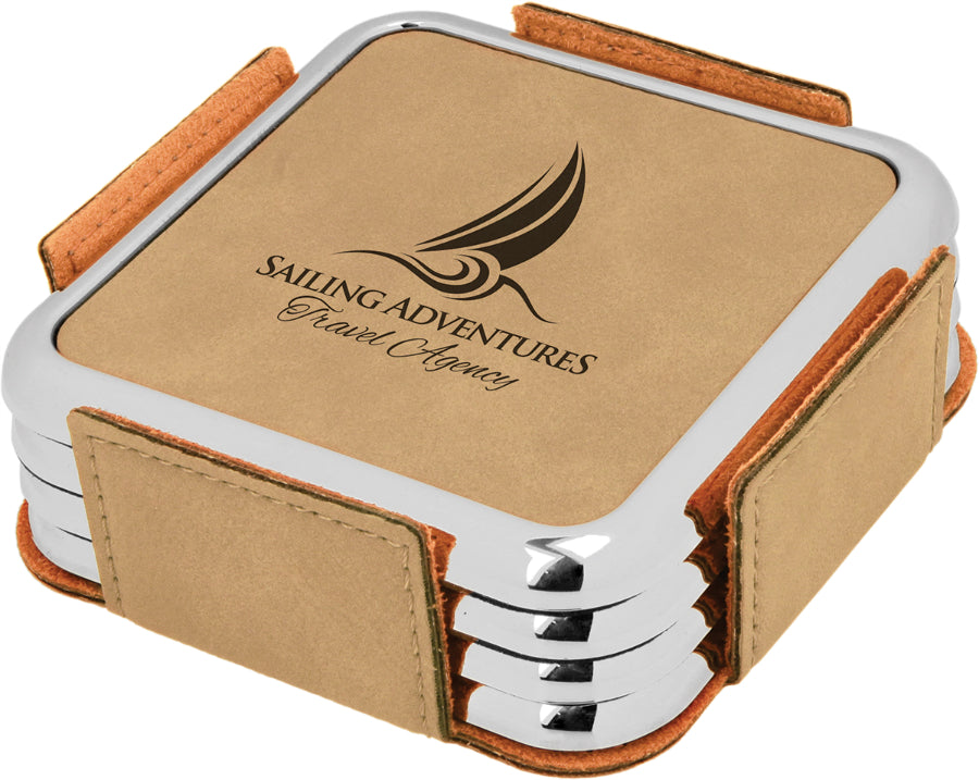 Leatherette Square Coaster Set with Metallic Edge