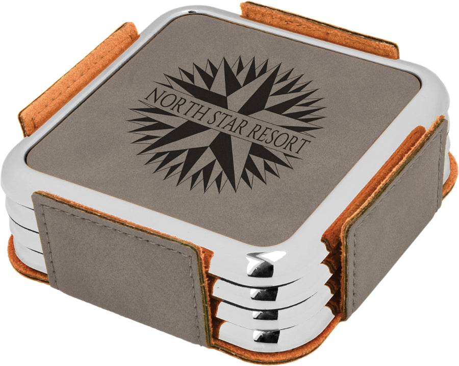 Leatherette Square Coaster Set with Metallic Edge
