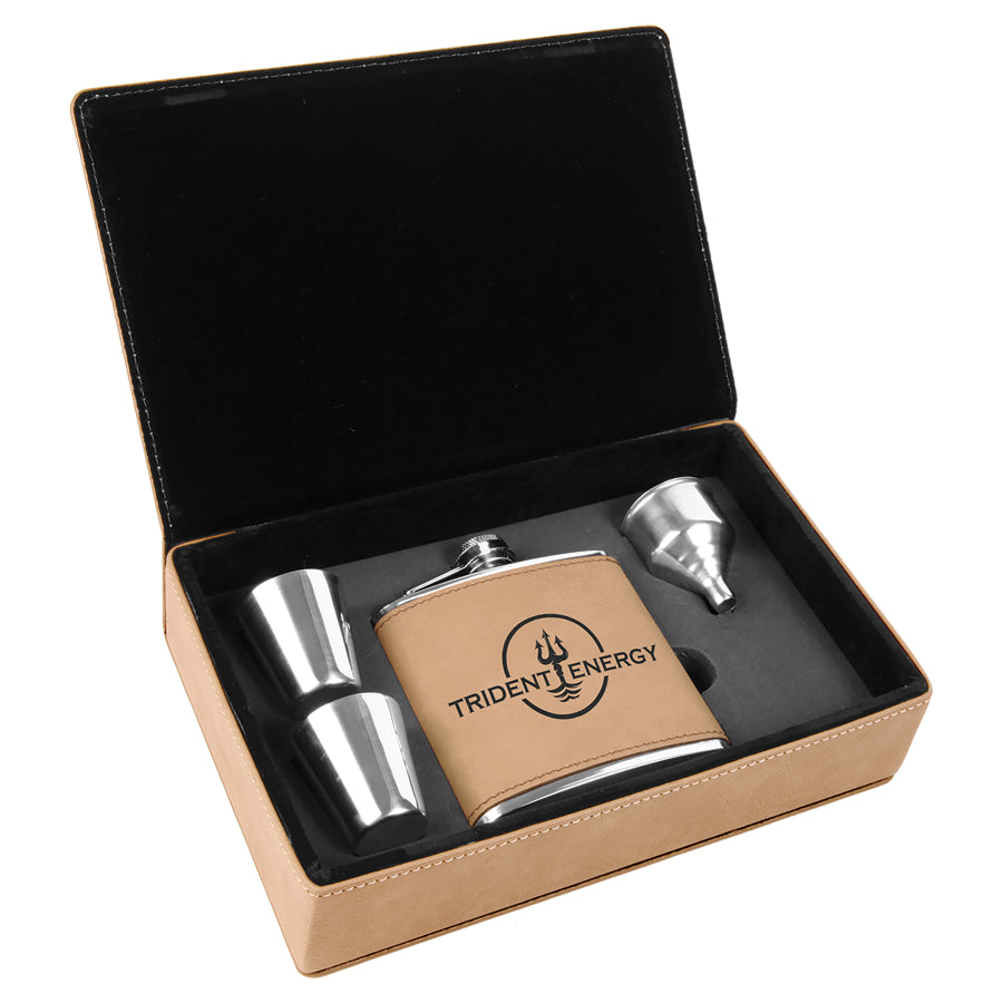 Leatherette Flask Gift Box Set