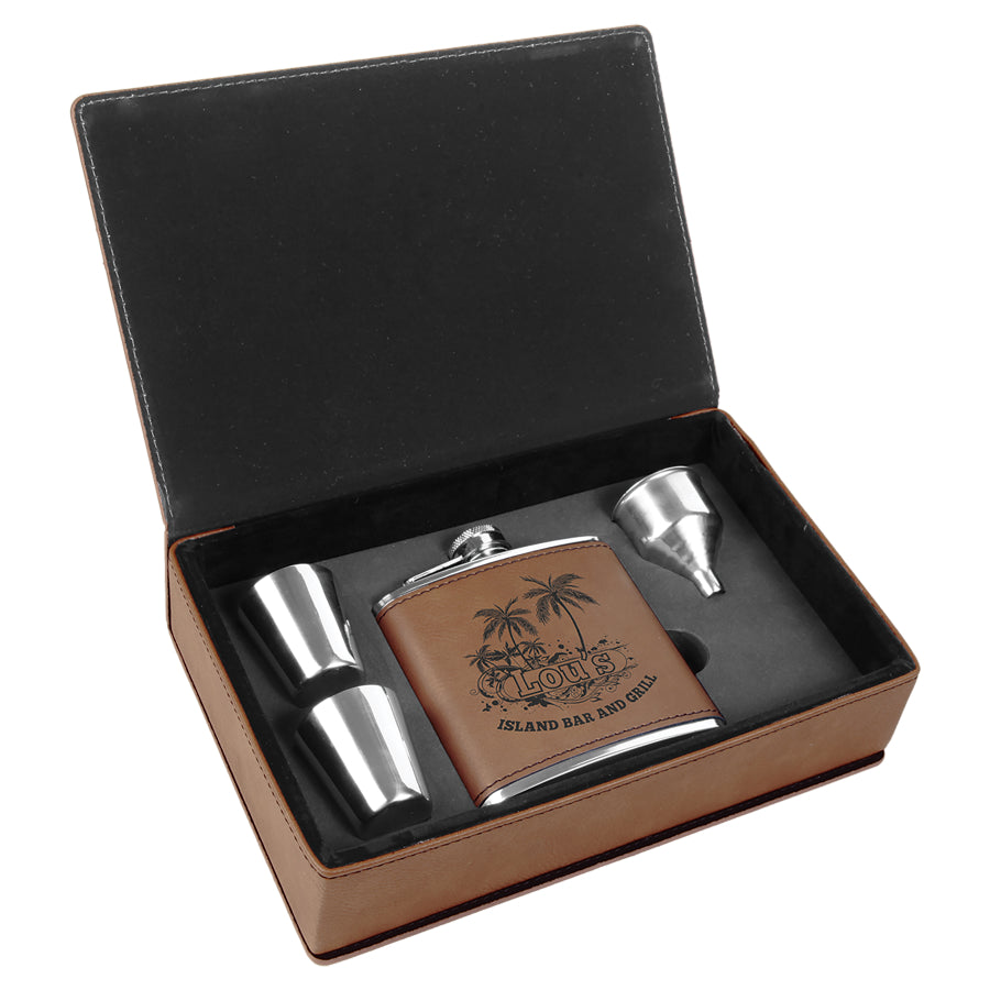 Leatherette Flask Gift Box Set