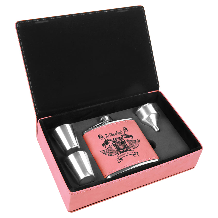 Leatherette Flask Gift Box Set