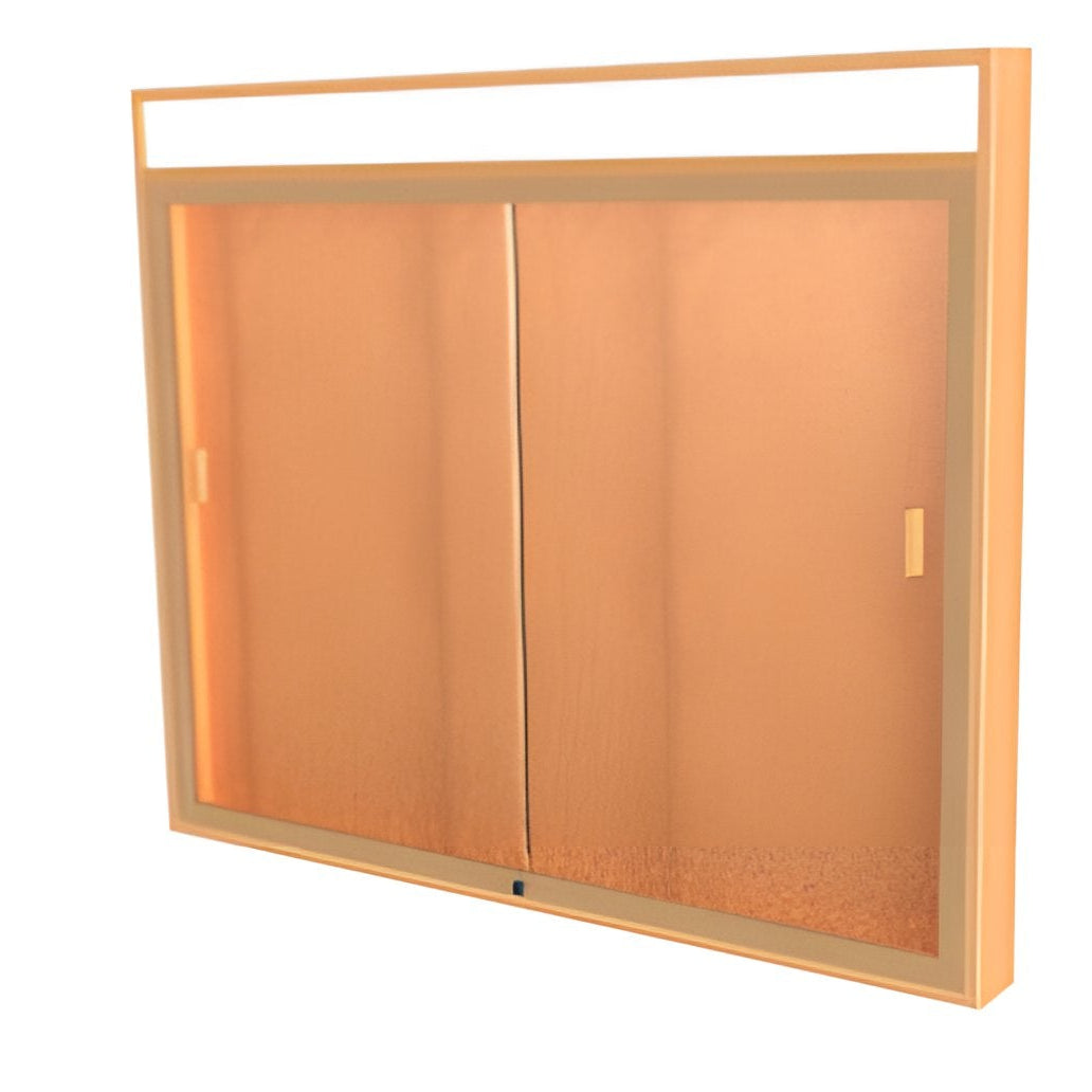 Legacy Bulletin Board Wall Case w/ Lighted Header, Cork Back and Champagne Aluminum Frame, 42"H x 50"W x 4"D