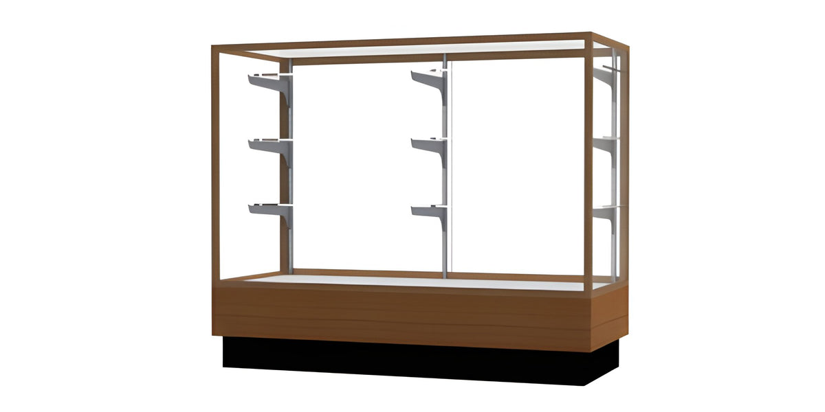 Merchandiser Light Oak Display Case, w/ Champagne Aluminum Frame, 40"H x 48"W x 20"D