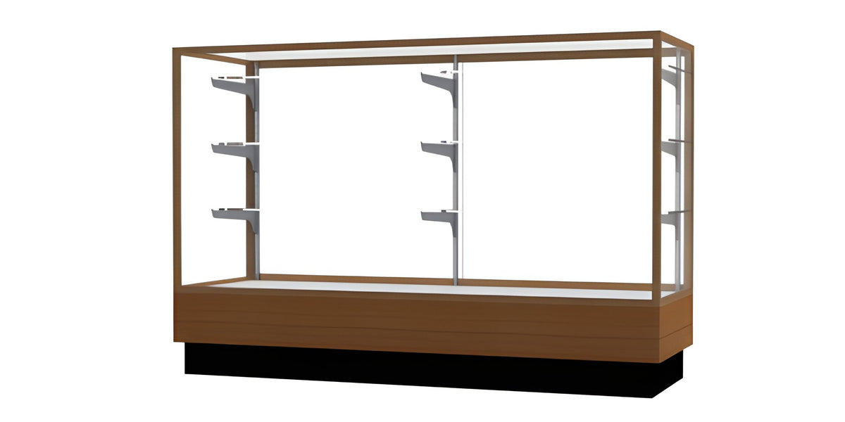 Merchandiser Light Oak Display Case, w/ Champagne Aluminum Frame, 40"H x 60"W x 20"D