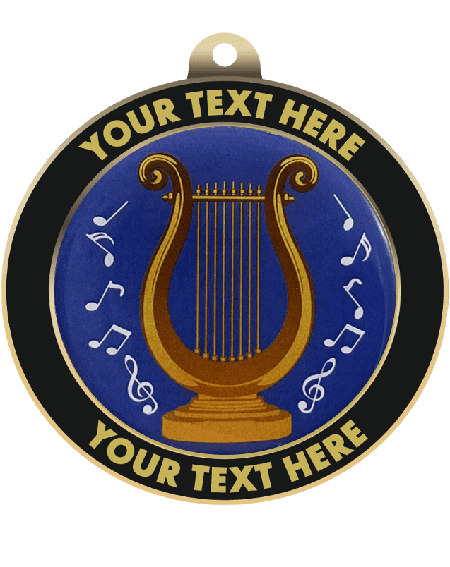 Music Lyre Insert Medal with Personalized Rim
