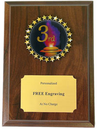 3rd Place Insert Plaque with a Colorful Torch Emblem