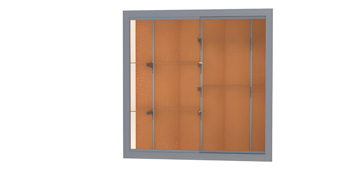 Recessed Wall Display Case w/ Cork Back and Satin Natural Aluminum Frame, 48"H x 48"W x 16"D