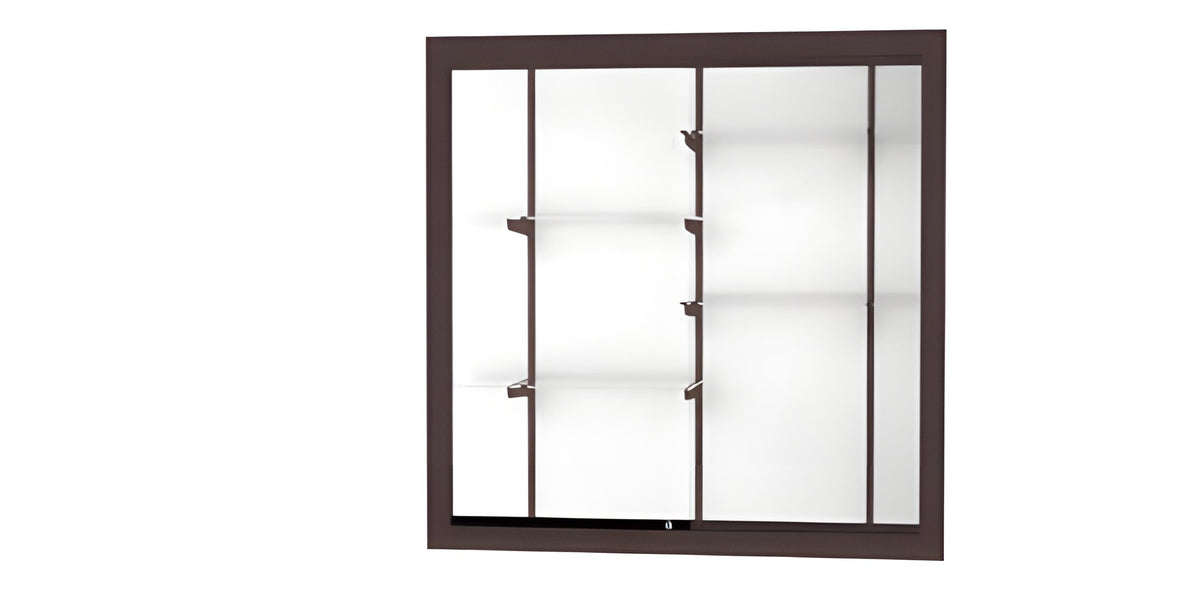 Recessed Wall Display Case w/ White Laminate Back and Dark Bronze Aluminum Frame, 48"H x 48"W x 16"D