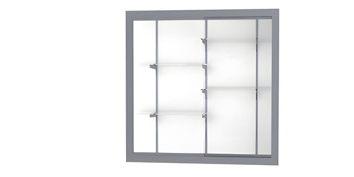 Recessed Wall Display Case w/ White Laminate Back and Satin Natural Aluminum Frame, 48"H x 48"W x 16"D
