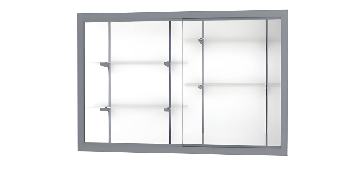 Recessed Wall Display Case w/ White Laminate Back and Satin Natural Aluminum Frame, 48"H X 72"W X 16"D