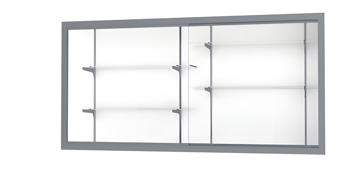 Recessed Wall Display Case w/ White Laminate Back and Satin Natural Aluminum Frame, 48"H X 96"W X 16"D
