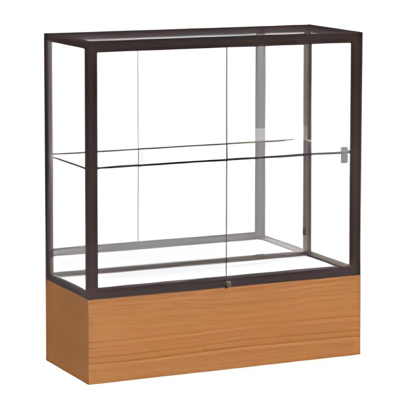 Reliant Carmel Oak case, Mirror Back w/ Dark Bronze aluminum frame finish, 40"H x 36"W x 14"D