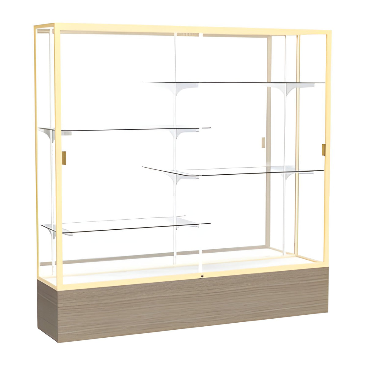 Reliant Driftwood Oak case, Mirror Back w/ Champagne aluminum frame finish, 72"H x 72"W x 16"D