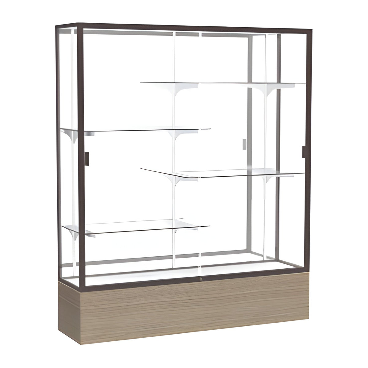 Reliant Driftwood Oak case, Mirror Back w/ Dark Bronze aluminum frame finish, 72"H x 60"W x 16"D