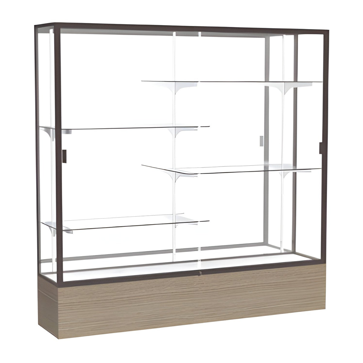 Reliant Driftwood Oak case, Mirror Back w/ Dark Bronze aluminum frame finish, 72"H x 72"W x 16"D
